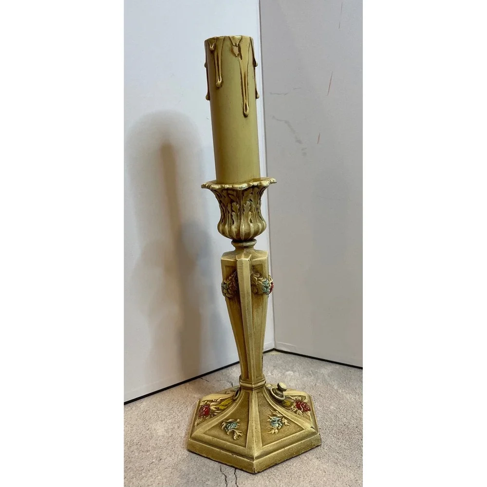 Vintage French Provincial Electric Candlestick Lamp‎ Floral Rose Garland 1930s